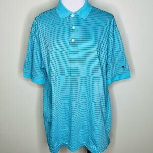 Palm Beach Golf Polo Shirt Mens LARGE Blue Striped Athleisure Mercerized Cotton